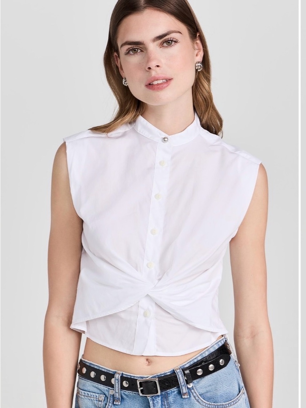 rag & bone “Louisa” White Sleeveless Twist-Front Crop Top
